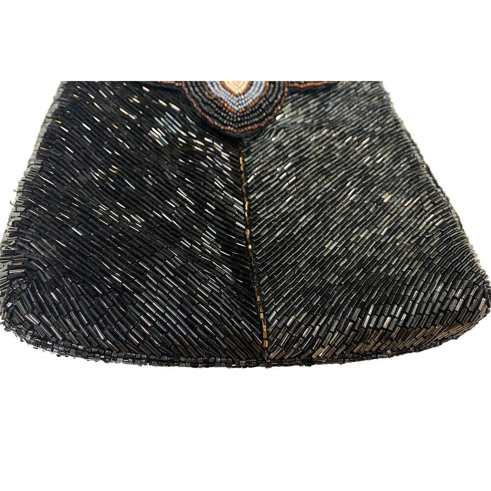 80s Art Deco Style Micheline Burke Black & Copper Beaded Shoulder Bag - Picture 11 of 11